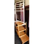 Assorted furniture, comprising a teak low coffee table, three tier trolley, and a towel rail. (3)