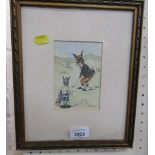 After Harry B Neilson. Hares golfing, print, 12.5cm x 9cm, framed and glazed.