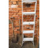 A two tier aluminium stepladder, and two shovels. (3, AF)