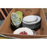 Ceramics and effects, City of Gloucester wall plate, dinner plates, planter, etc. (1 box)