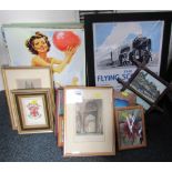 Various pictures, prints, frames, Oxford frame, etc. (a quantity)