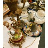 Imari and other porcelain, turned candlesticks, brass ware, glass lamp, continental porcelain and me