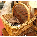 A large wicker log basket, bags, etc. (a quantity)