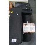 Cased CDs, laptop bag, air bed and pump. (a quantity)