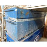 A blue steel site tool security cabinet, 180cm wide, 70cm high, 60cm deep. Note: VAT is payable on t