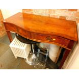 A yew wood serpentine fronted console table, with two drawers.