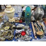 Decorative glass ware, moulded glass, table lamp, miniature portraits, household cutlery, flat ware,