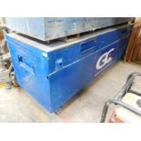 A blue steel site tool security cabinet, 180cm wide, 70cm high, 60cm deep. Note: VAT is payable on t