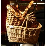 Three various wicker baskets.