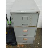 A three drawer filing cabinet.