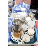 Ceramics, to include Aynsley dressing table set, commemorative wares, blue and white meat plate and