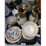 Ceramics and effects, to include blue Wedgwood Jasperware biscuit barrel, pair of continental vases,