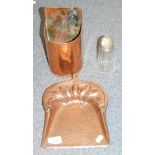 A brass Art Nouveau style crumb scoop and a wall mounted bracket and sugar shaker. (3 )