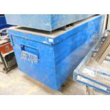 A blue steel site tool security cabinet, 180cm wide, 70cm high, 60cm deep. Note: VAT is payable on t