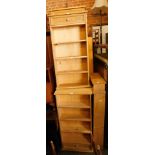 Six pine four tier shelves, each with a single drawer. (6)