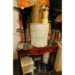 Furniture and effects, two bar stools, rugs, laundry basket, walking sticks, chest, folding camping