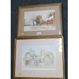 Two Bourne pictures, comprising J Sellars watercolour of Bourne Abbey Church, and a Maureen Ward lim