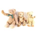 Various teddy bears, a Macy's New York plush jointed bear in cinnamon, 33cm high, a mid 20thC blonde