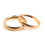 Two 9ct gold plain wedding bands, size M and O, 4.3g.