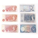 Various banknotes, ten shilling Fforde, 98Y, another 33U, a blue five pound note Fforde, R93, Duke o