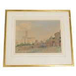 Early 20thC School. Continental scene, figures before building, indistinctly signed, 23cm x 30cm.