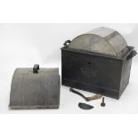 A late 19th/early 20thC galvanized steam washing machine, enclosing a circular drum,