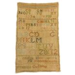 A George III alphabetic and numeric sampler, by Frances Osborne 1810, 41cm x 26cm.