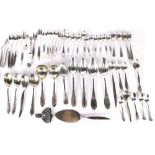 Various flatware, many pieces marked 800, to include cake slice, spoons, serving pieces, thimble, fo