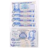 Various banknotes, Royal Bank of Scotland five pound notes, Bunt Three Hundred years of service in t