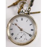 A George V silver cased pocket watch, with white enamel dial and Arabic numerals, Birmingham 1922.