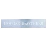 A Lehman Brothers aluminium door plaque, originally hanging above the main entrance at the Stockholm