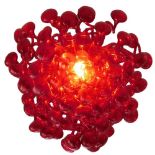 A recent Murano glass chandelier or shade, set with tubular red glass sections, on an arrow shaped c