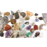 Various fossils and minerals, to include a pair of ammonite, polished ammonite, brown crystalline, s