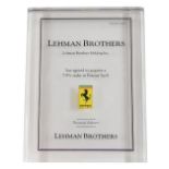 An official Lehman Brothers financial advisers Ferrari plaque, where they have had agreed to acquire