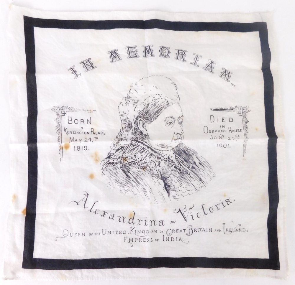 A Queen Victoria memorial linen handkerchief, Queen of the United Kingdom of Great Britain and Irela