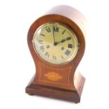 An Edwardian mahogany balloon clock, with 16cm diameter Roman numeric dial, floral inlay, compressed