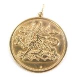 A 9ct gold Welsh Dragon charm, 2cm diameter, 4.9g.