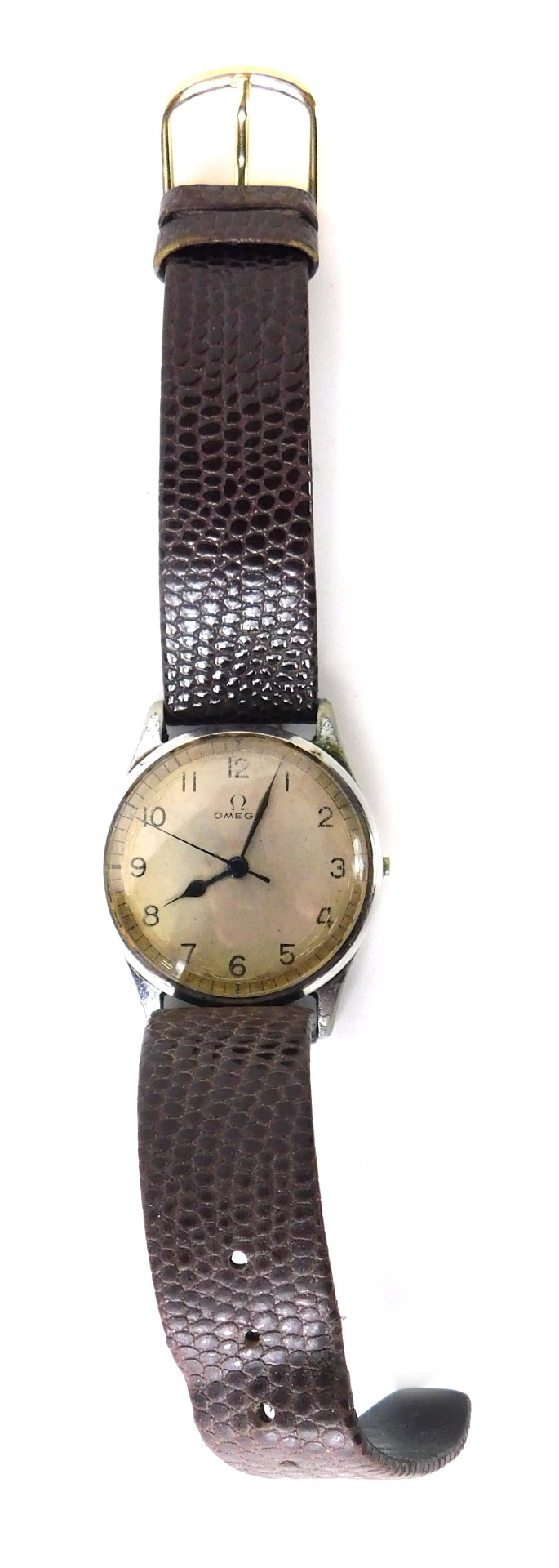 A vintage Omega gentleman's wristwatch, with 3cm dia. dial, Arabic numerals and textured leather str - Image 2 of 2