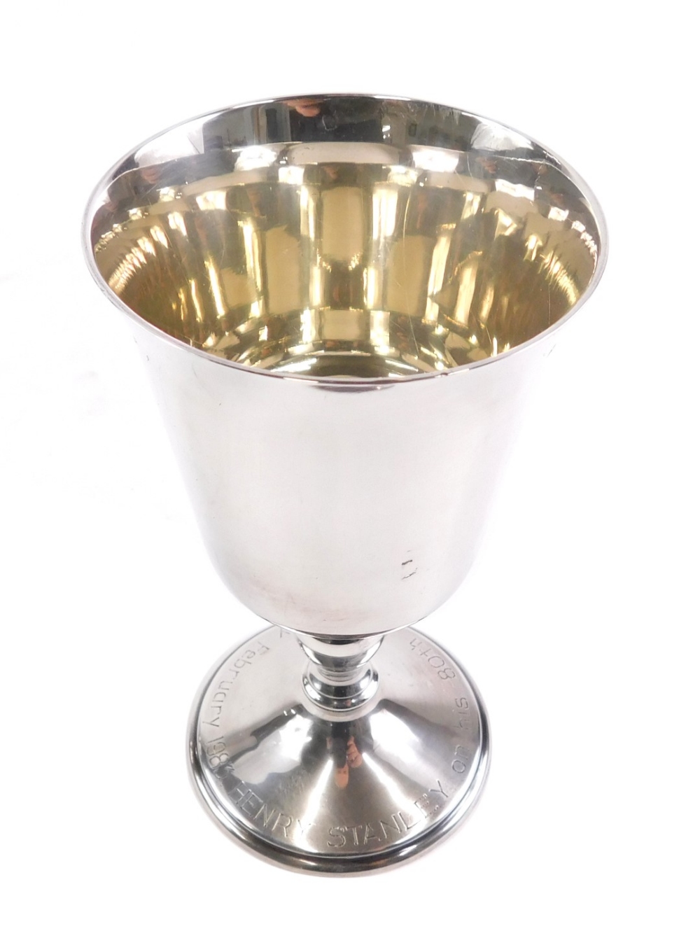 An Elizabeth II silver goblet, with a shaped bowl, baluster stem and circular foot, marked 1983 Henr