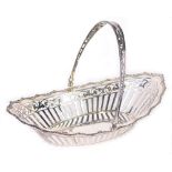 A George V silver basket, by James Dixon, of oval form with pierced swing handle, pierced body, deco
