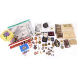 Various ephemera, collectables, etc., a quantity of medals and related items, military buttons, a Ko