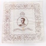 An Edward VIII printed silk coronation handkerchief, dated May 12th 1937, 39cm x 39cm.