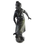 After Moreau. A figure of a lady, in flowing robes, on naturalistic base, brown bronze patinated spe