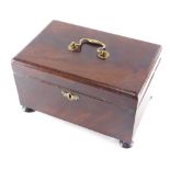 An early 19thC mahogany apothecary box, with brass handle, the hinged lid revealing a fitted interio