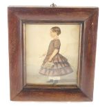 Wybrent (19thC School). Figure of a child holding basket of flowers, watercolour, in rosewood frame,