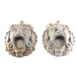 A pair of French cast lead mounted fountain heads, each formed as bearded gentleman with mouths open