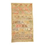 A Victorian alphabetic numeric and motto sampler, indistinctly signed, 44cm x 25cm.