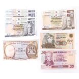 Various banknotes, Scottish notes, twenty pound note, four ten pound notes and four five pound notes