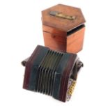 A late 19thC rosewood squeeze box concertina, of octagonal form with bone stoppers and partially pie