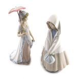 A Lladro figure of a lady holding parasol, B21N, marked beneath, and a Nao figure of a girl in shawl